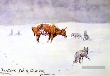 en attente d’un cow boy chinook 1903 Charles Marion Russell Indiana Peinture à l'huile